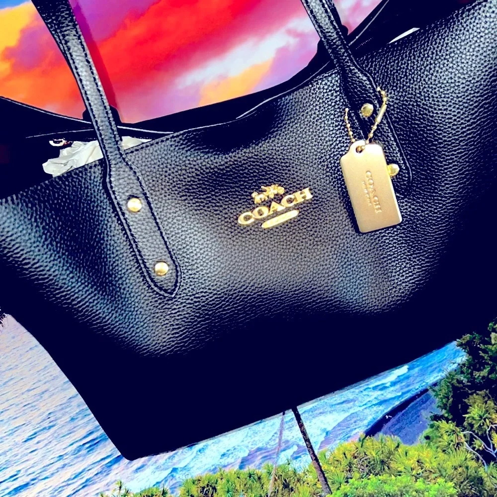 COACH tote Bag Black Leather - Picture 2 of 13